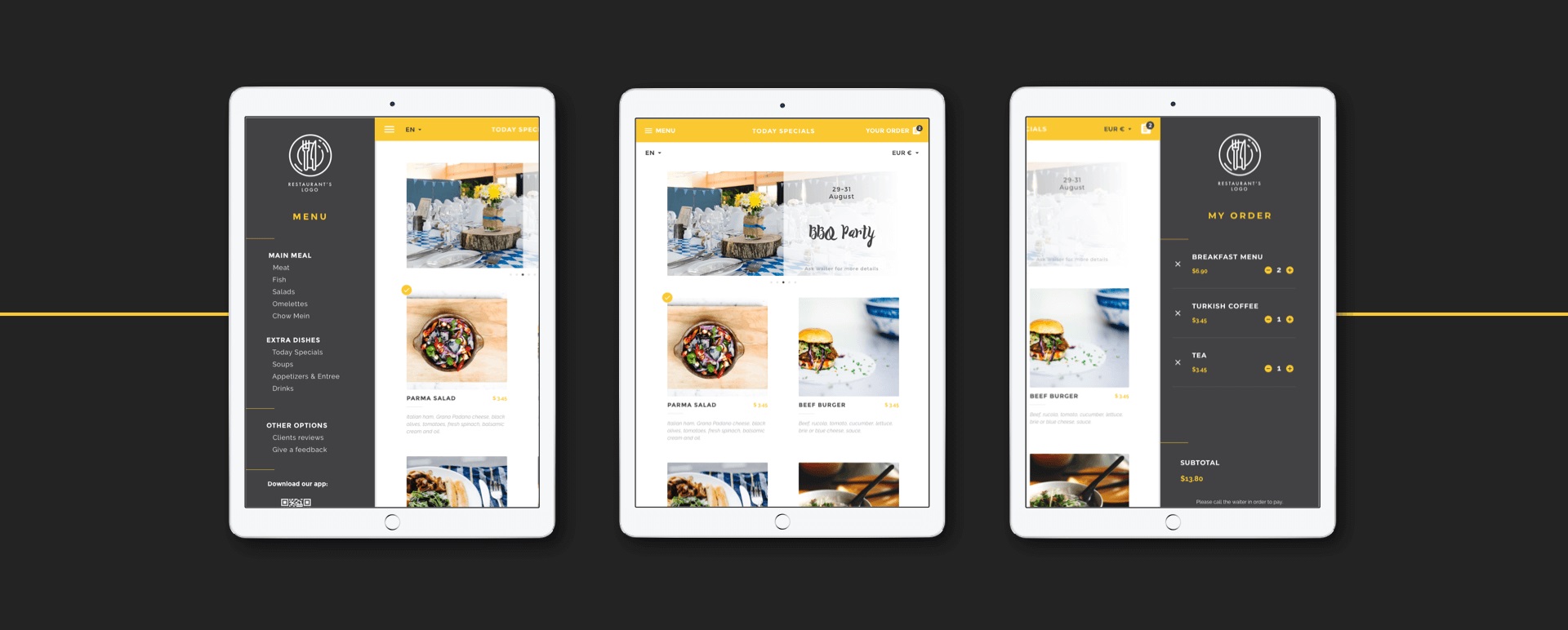 Menu app for different restaurants style